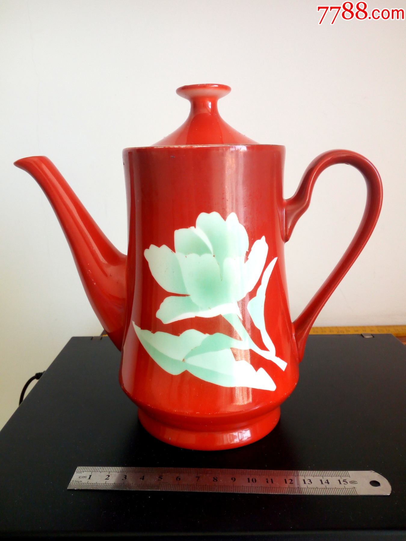 567唐山瓷厂珊瑚红一茶壶一盘-价格:30元-au28294154-红釉瓷 -加价-77