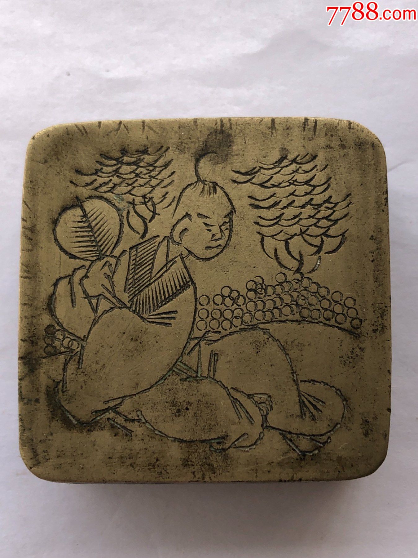 清代刻画人物白铜墨盒