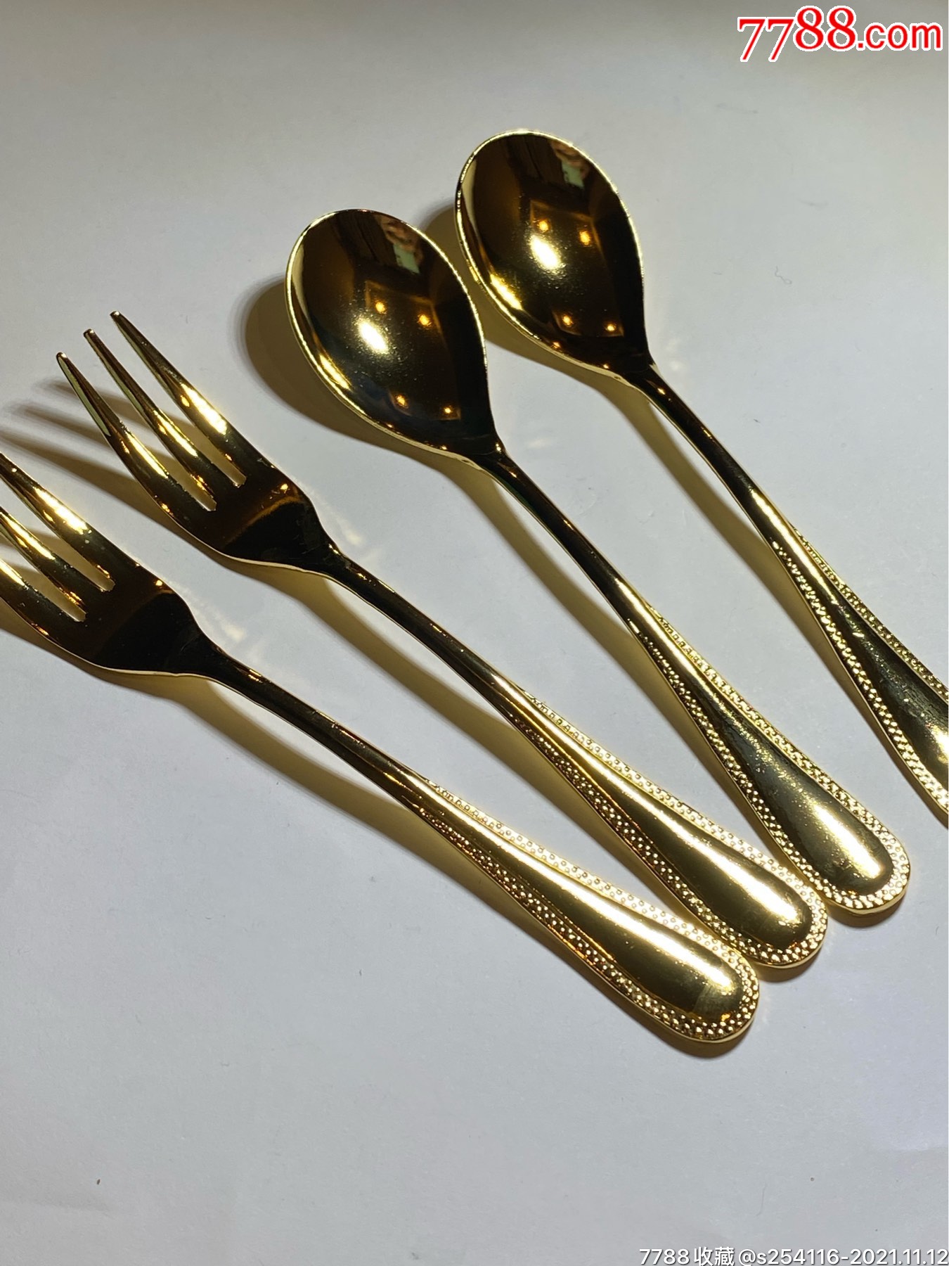 日本制stainlesssteel镀金小勺和叉长12cm宽25.5mm两对50