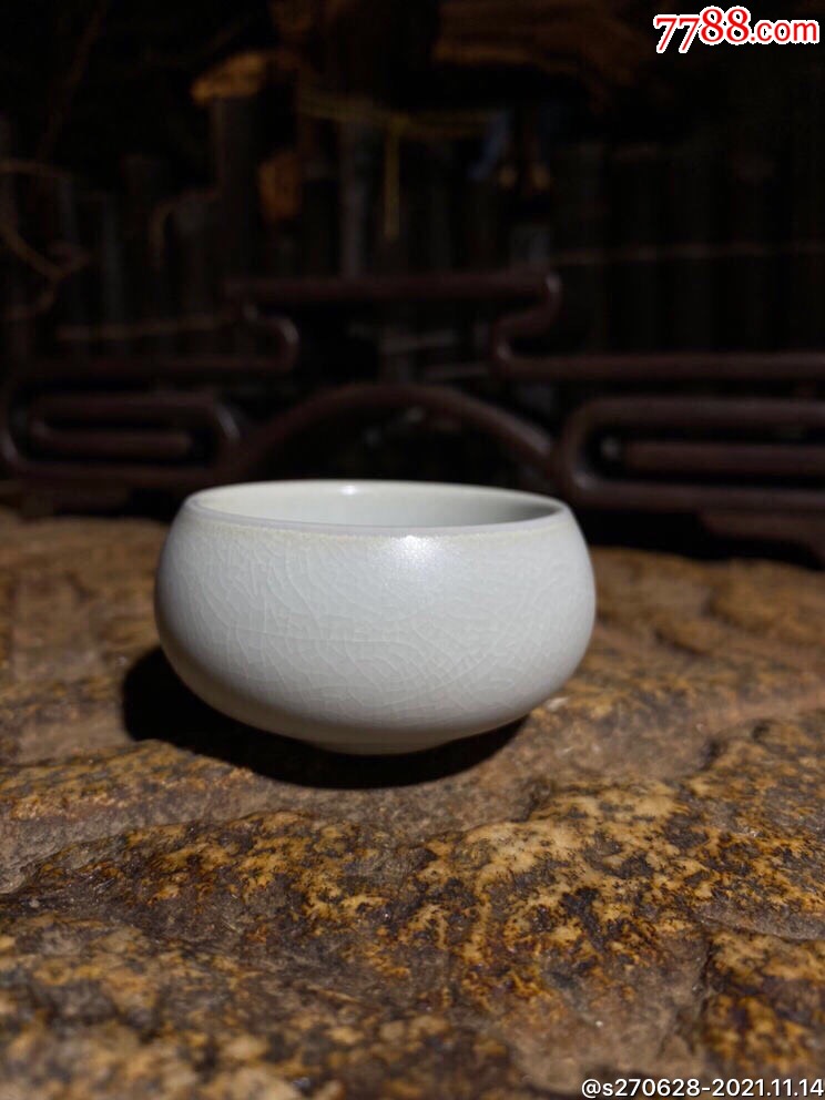 汝窑月白釉罗汉杯主人杯汝窑老粉青早期老釉茶杯子开片品茗杯窑月白釉