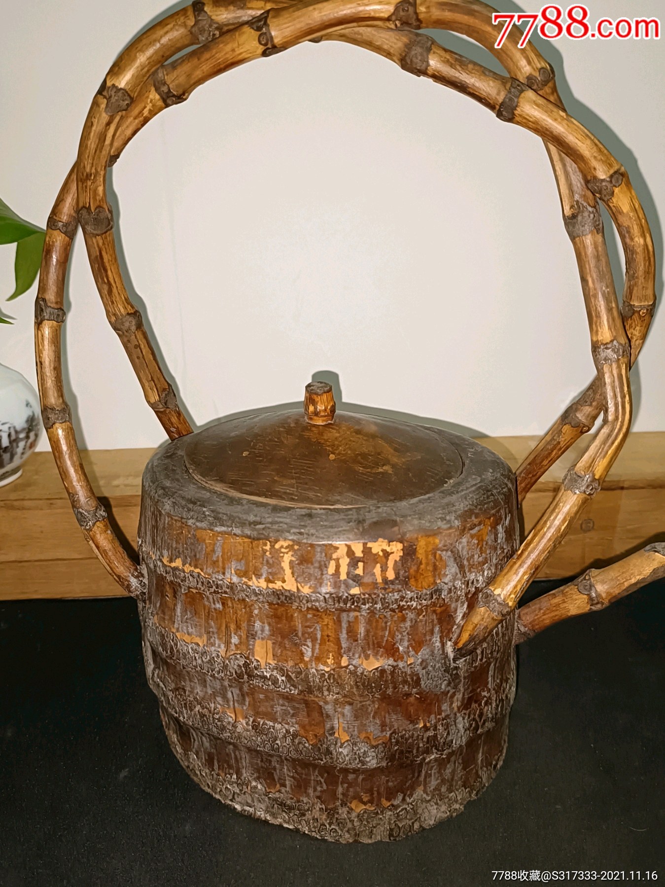 【稀有民国老古董:手工老竹根提梁壶】