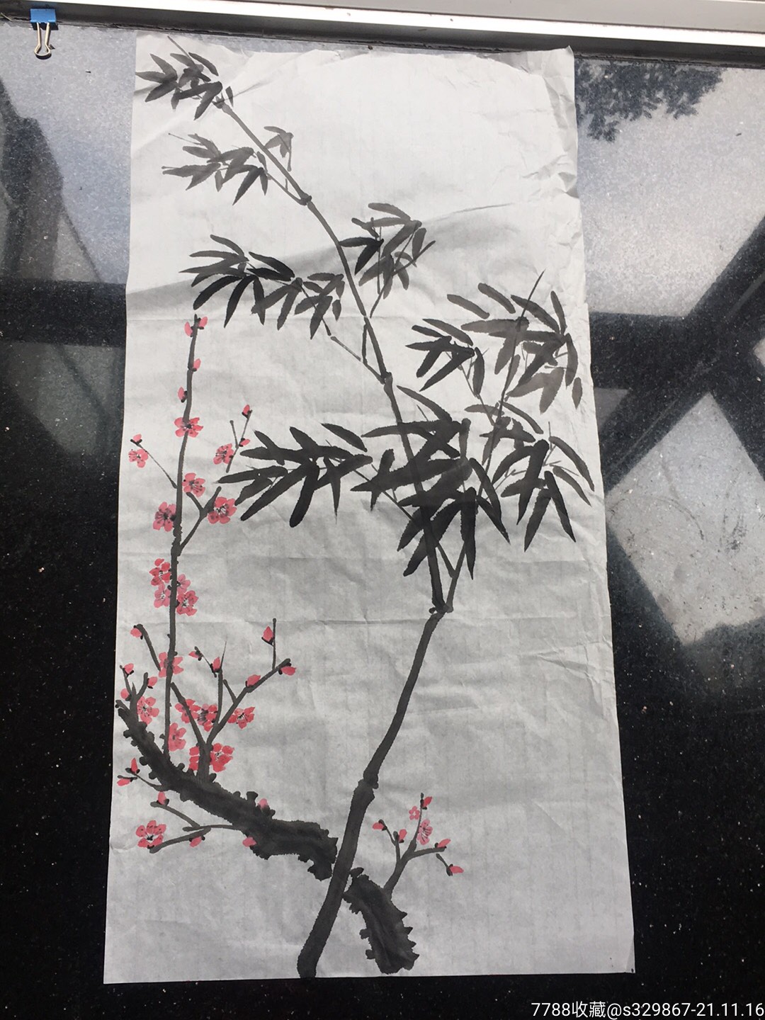 红梅和竹子水彩画手绘原作