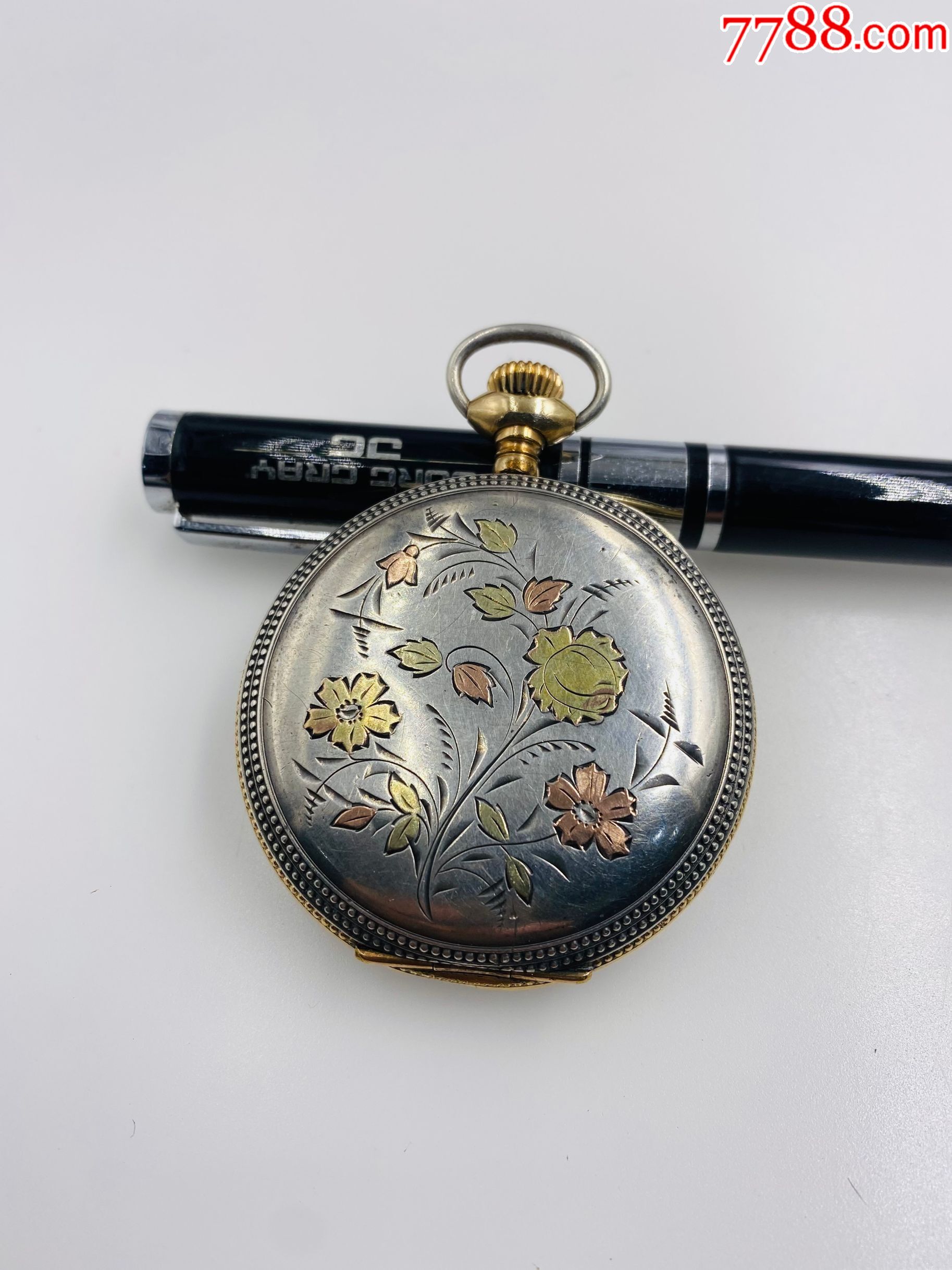 美国产纯银彩金三开门waltham华生古董老怀表不走时摆尖完好