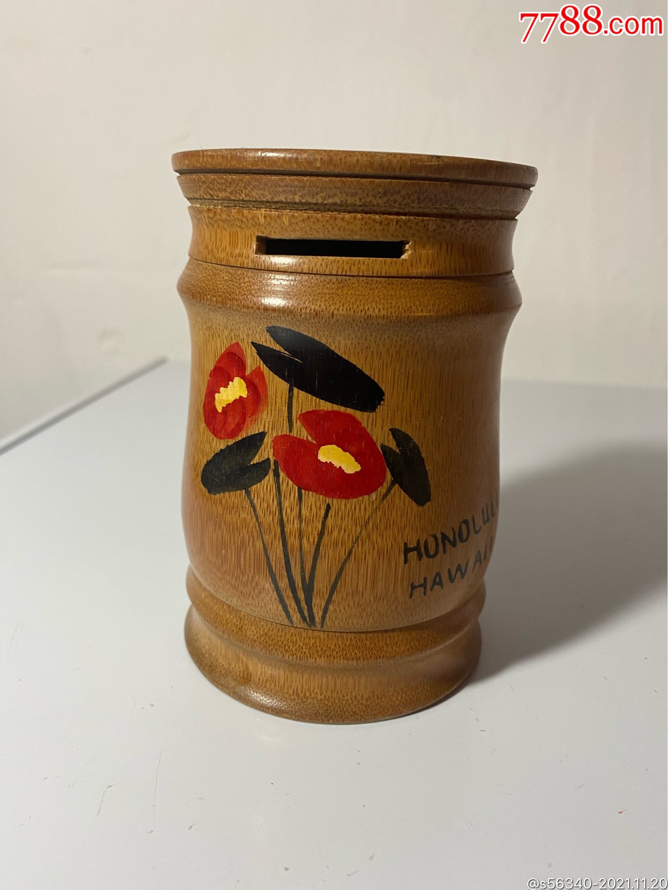 怀旧80年代早期老物件竹制儿童存钱罐储蓄罐储钱罐