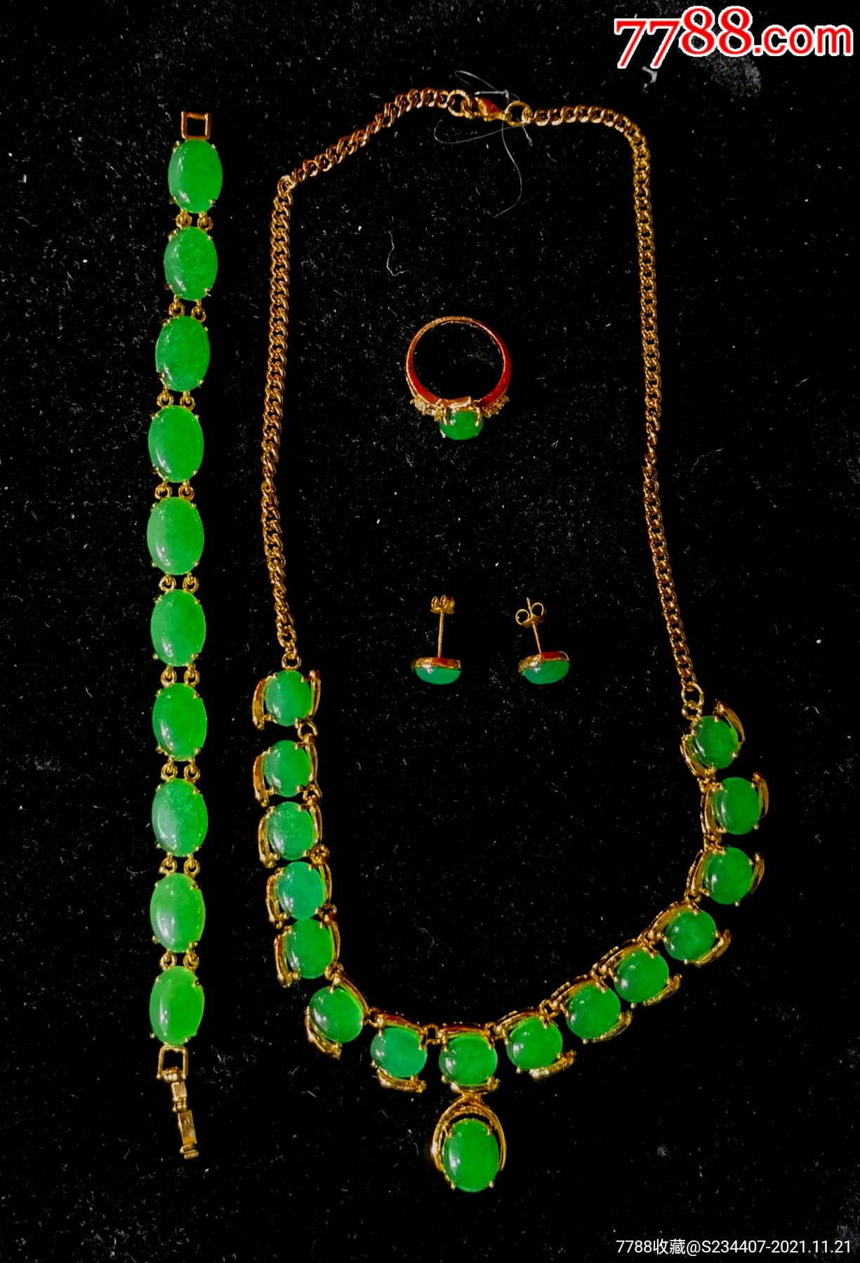 翡翠饰品一套】项链手链戒指耳钉-价格:3600元-au28402888-玛瑙/宝石