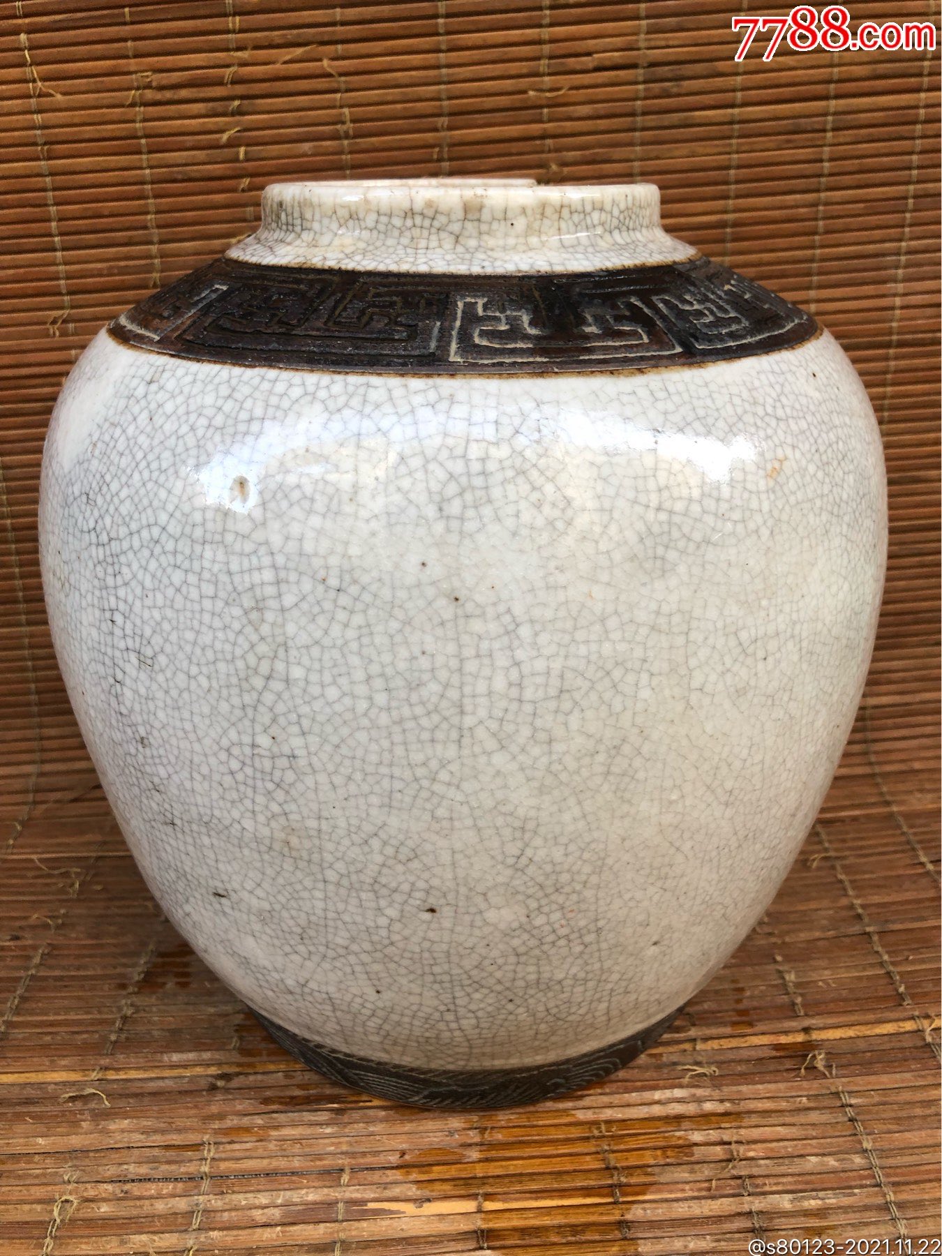 清代哥釉刻花大罐_价格750元【慧古轩】_第1张