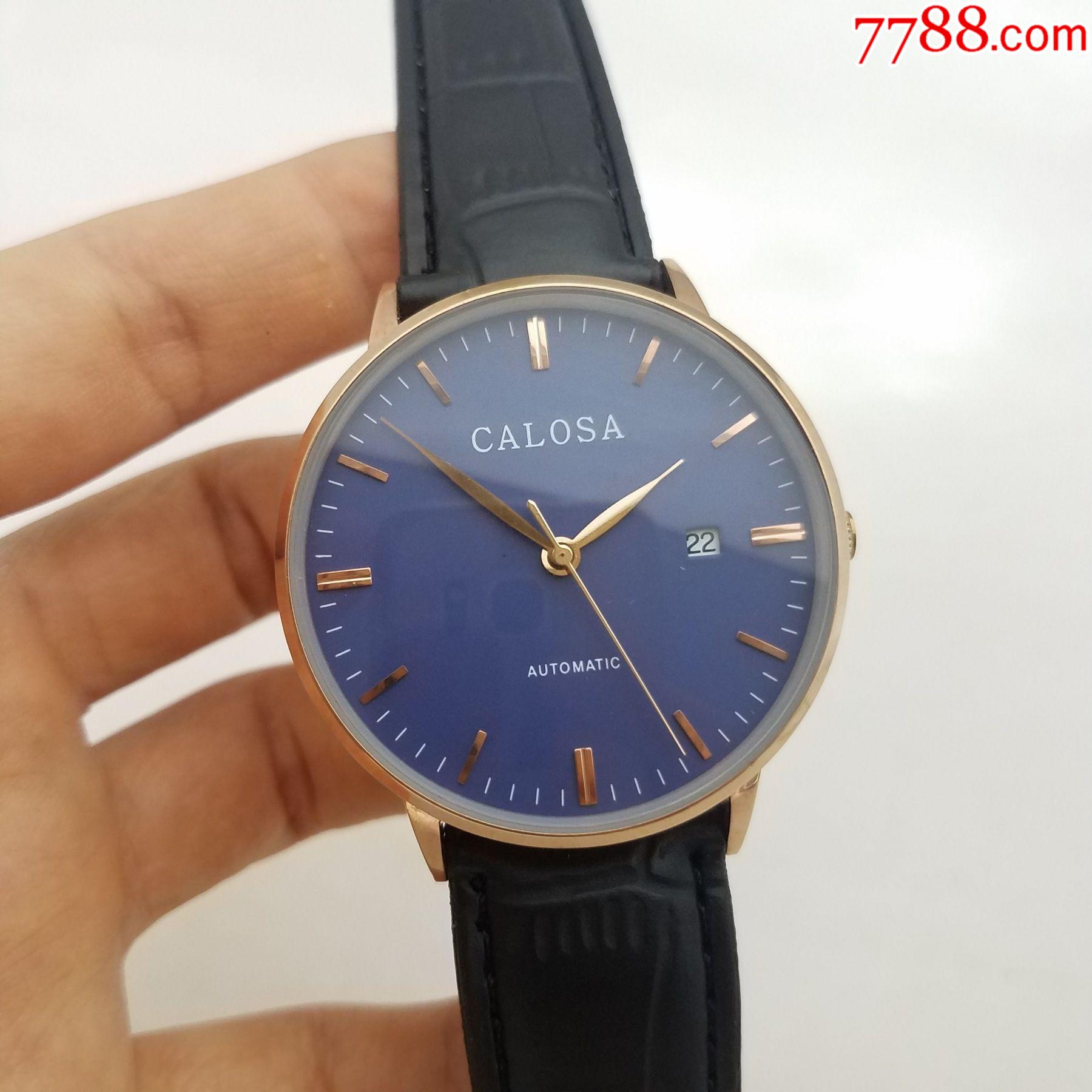 全新卡罗莎calosa自动机械男表透底设计优雅玫瑰金表款独特蓝盘
