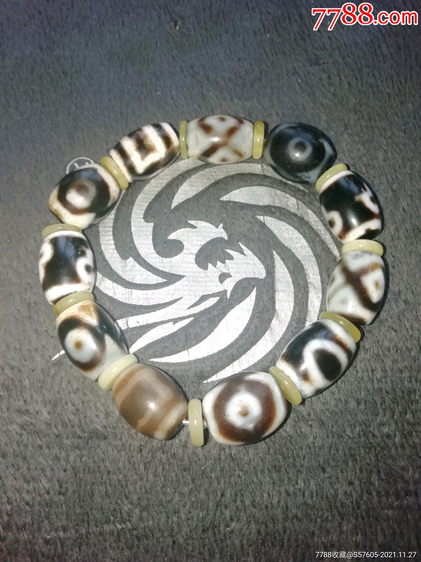 亏本放漏【精品收藏】藏区回流台湾至纯渗透老迖洛多宝天珠蓝沁三眼配