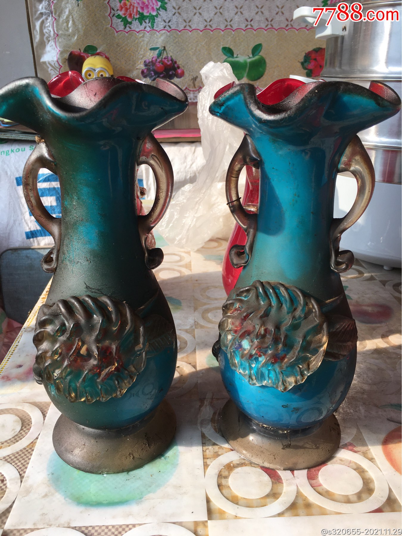 民国大耳朵琉璃花瓶一对-琉璃瓶-7788棋牌玩具