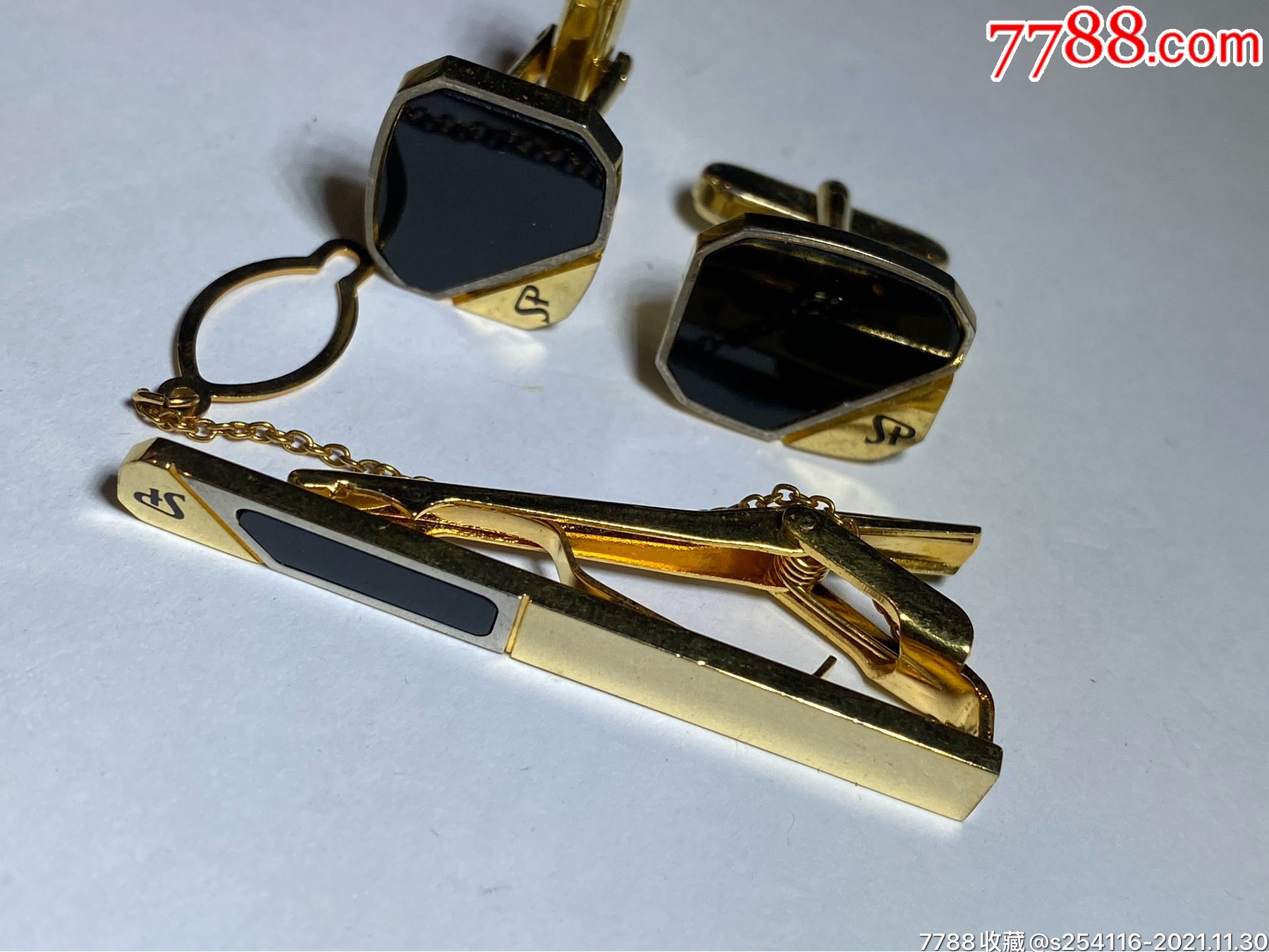 日本sp黑曜石领带夹袖扣套装领带夹650mm袖扣1518mm重17克特价98