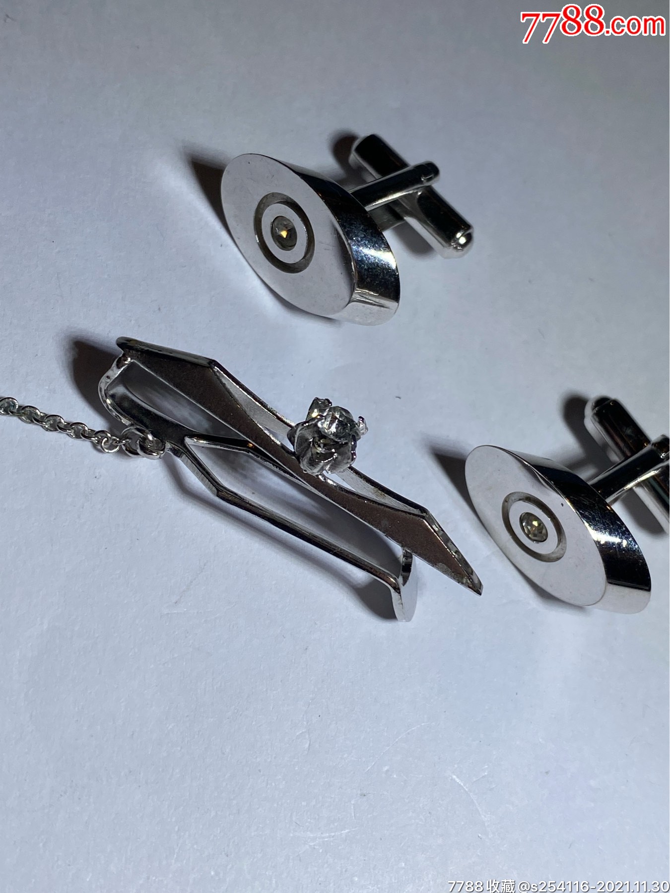 日本制领带扣袖夹套装镶钻领带夹636mm袖扣1220mm重14克特价128包