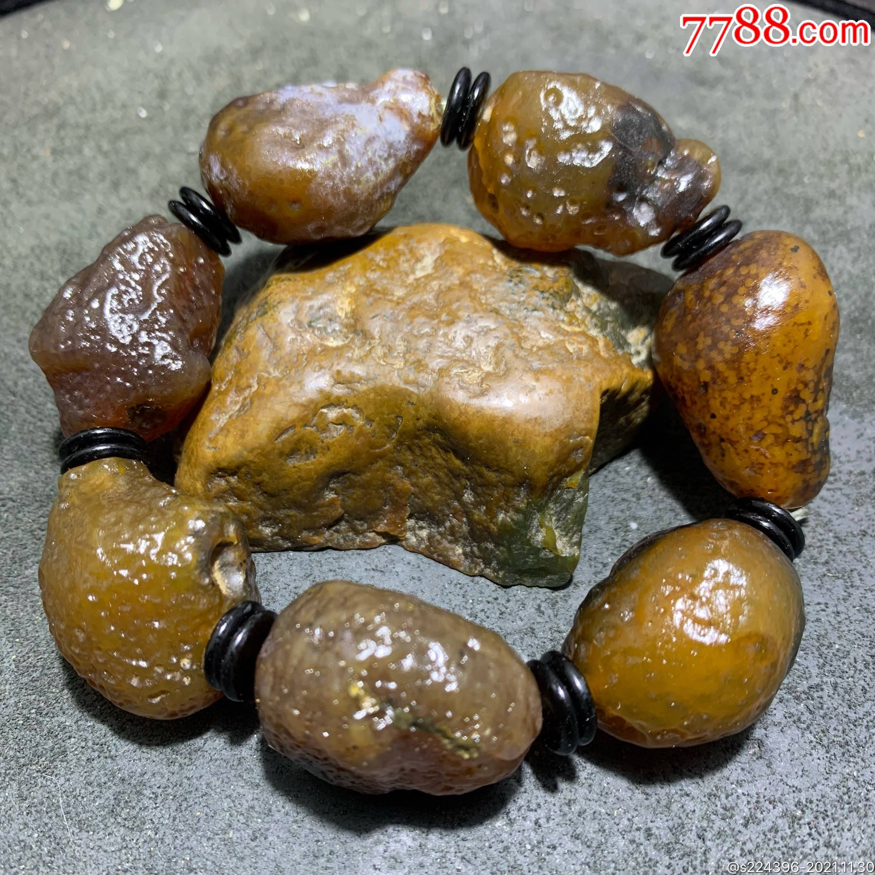 放一条福利精美天然戈壁酒红色玛瑙原石大手串一条