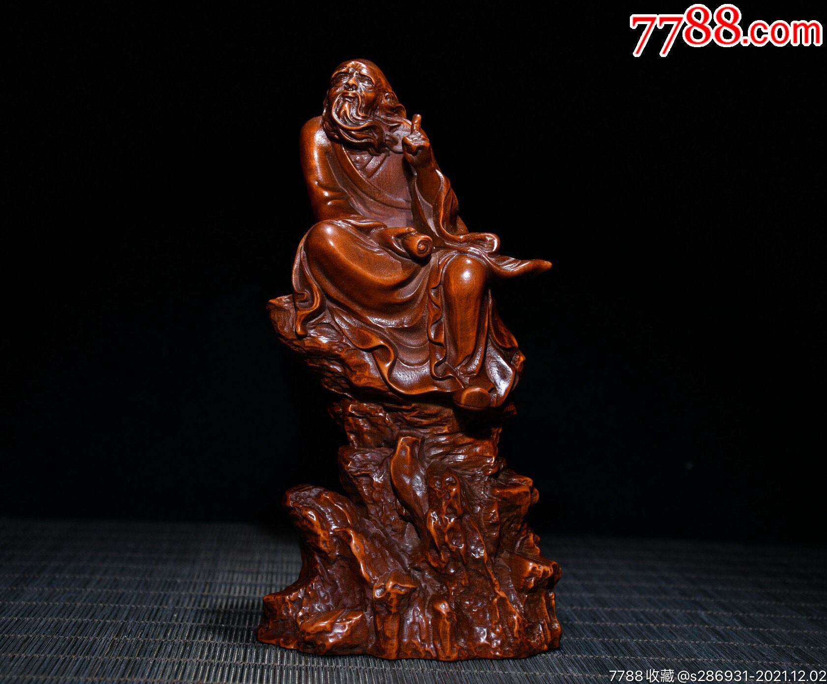 黄杨木精工雕刻老子出关,长8cm宽4cm高15cm重156g-木雕摆件-7788旧