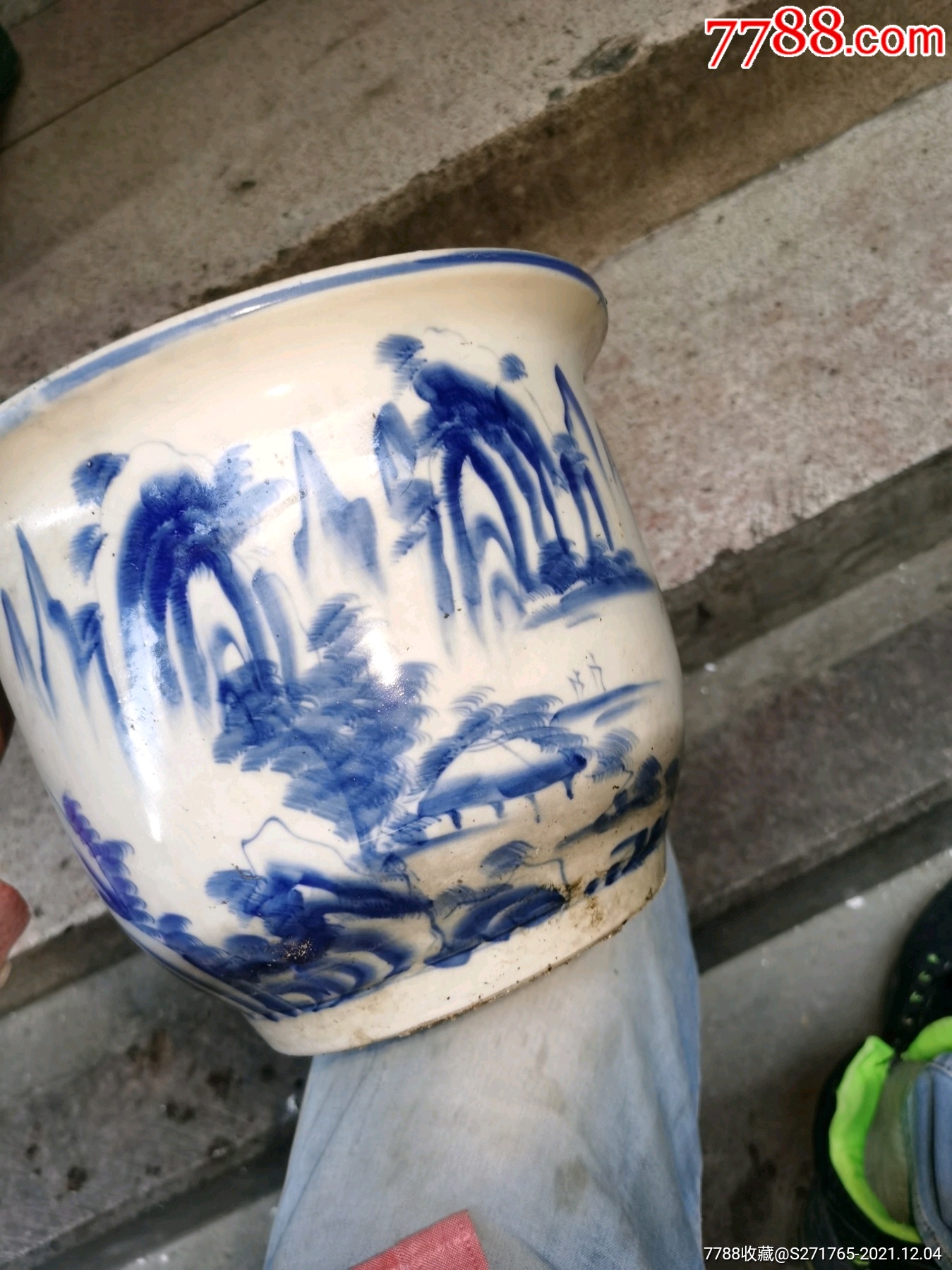 老青花山水花盆-价格:103元-au28540240-青花瓷 -加价-7788收藏__收藏