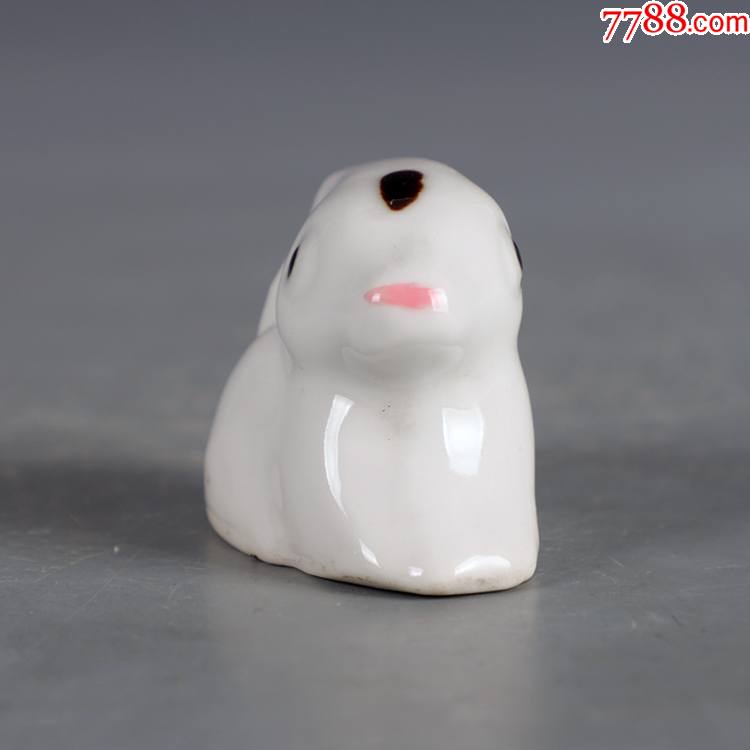 景德镇老厂货瓷器雕塑摆件窑彩小兔子