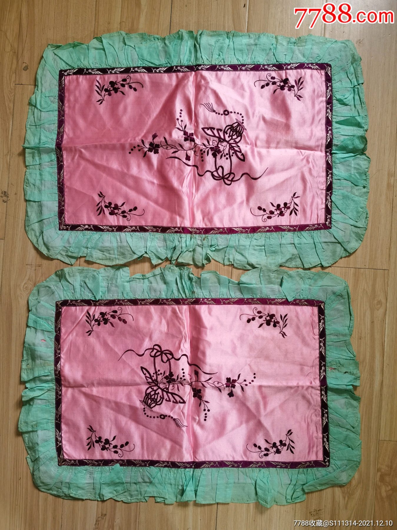 民国绣花枕头套一对