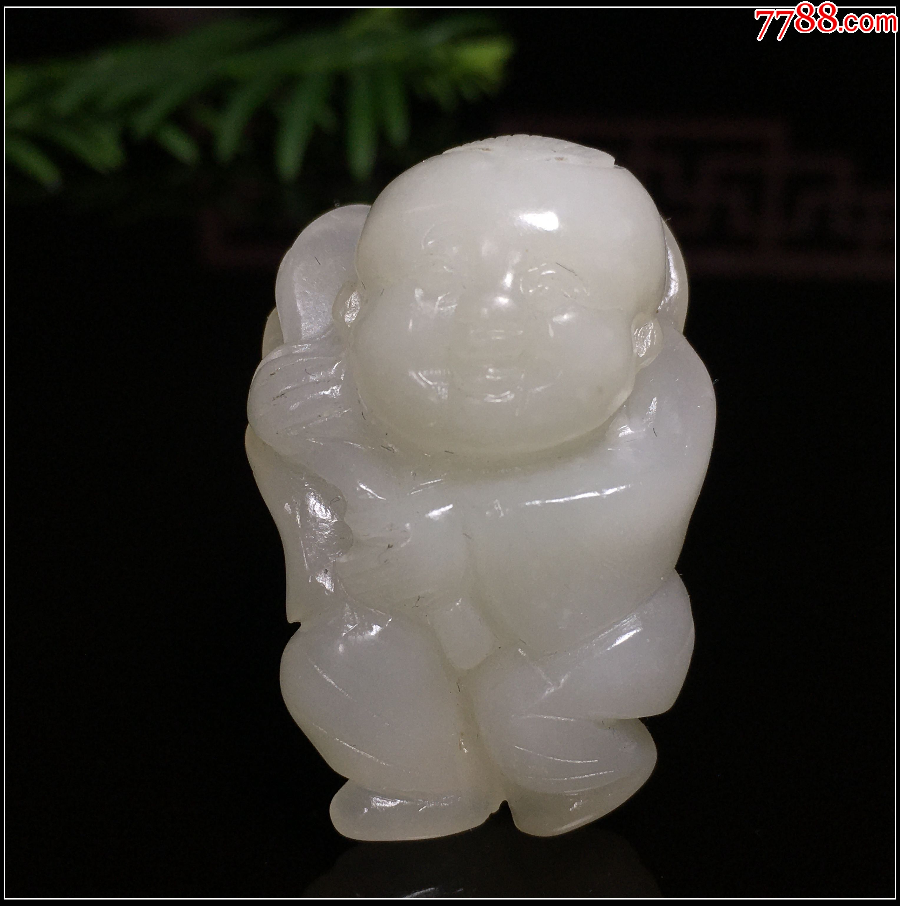 天然和田玉青白玉可爱童子吊坠