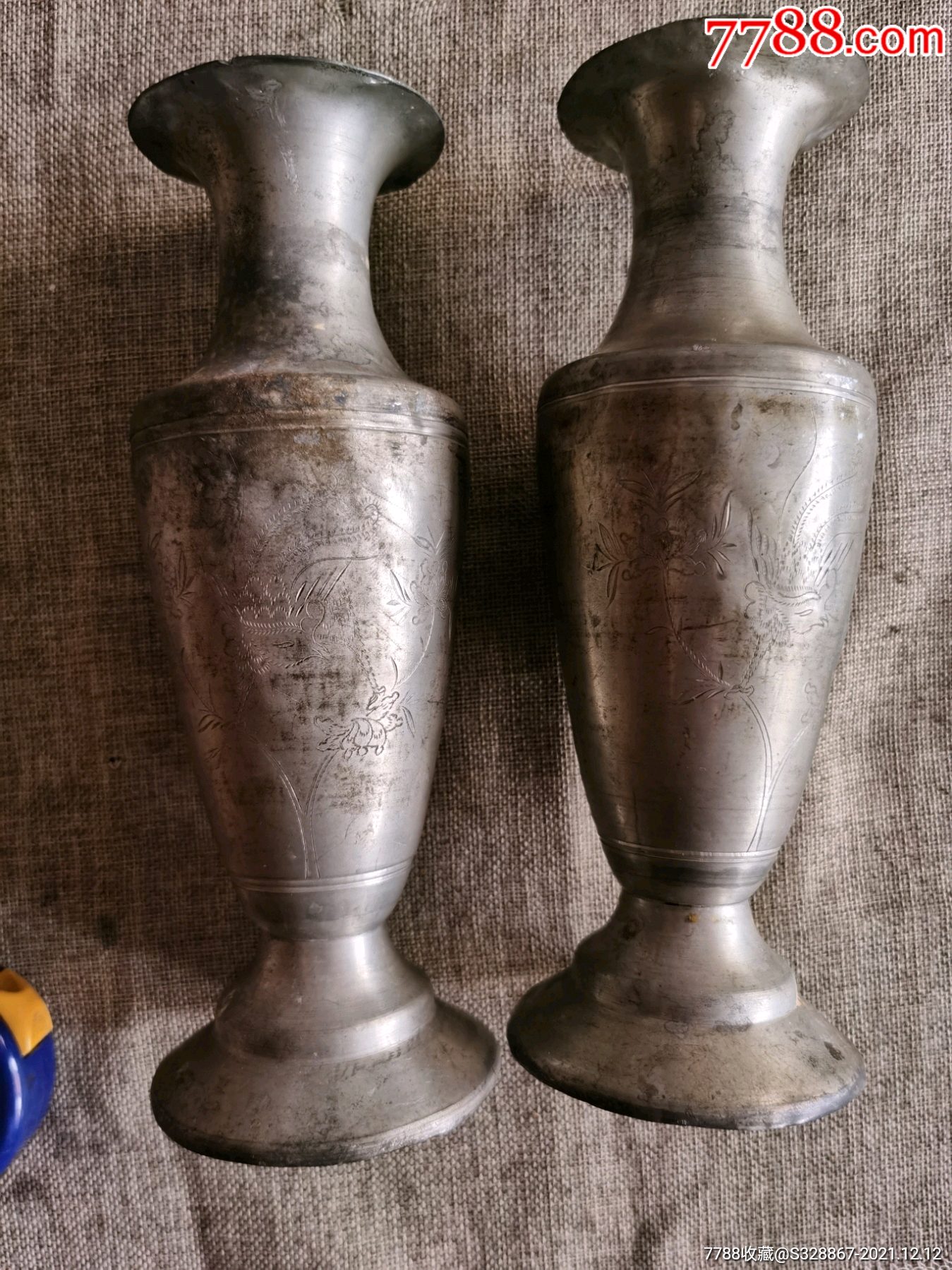 民国时期云南个旧老锡瓶子一对_锡壶/锡器_第2张_7788钟表收藏
