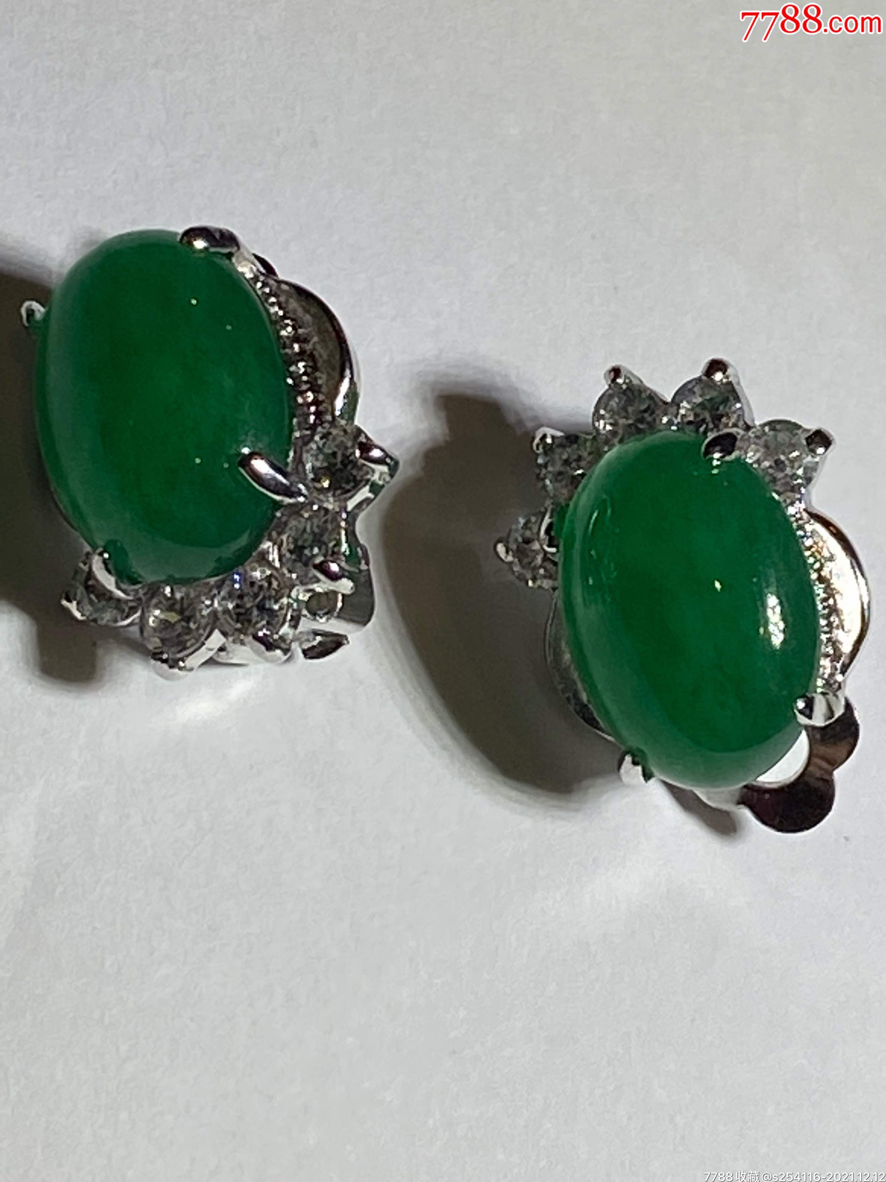 日本制天然石翡翠耳夹重618克1419mm镶钻翡翠1014mm特价280包
