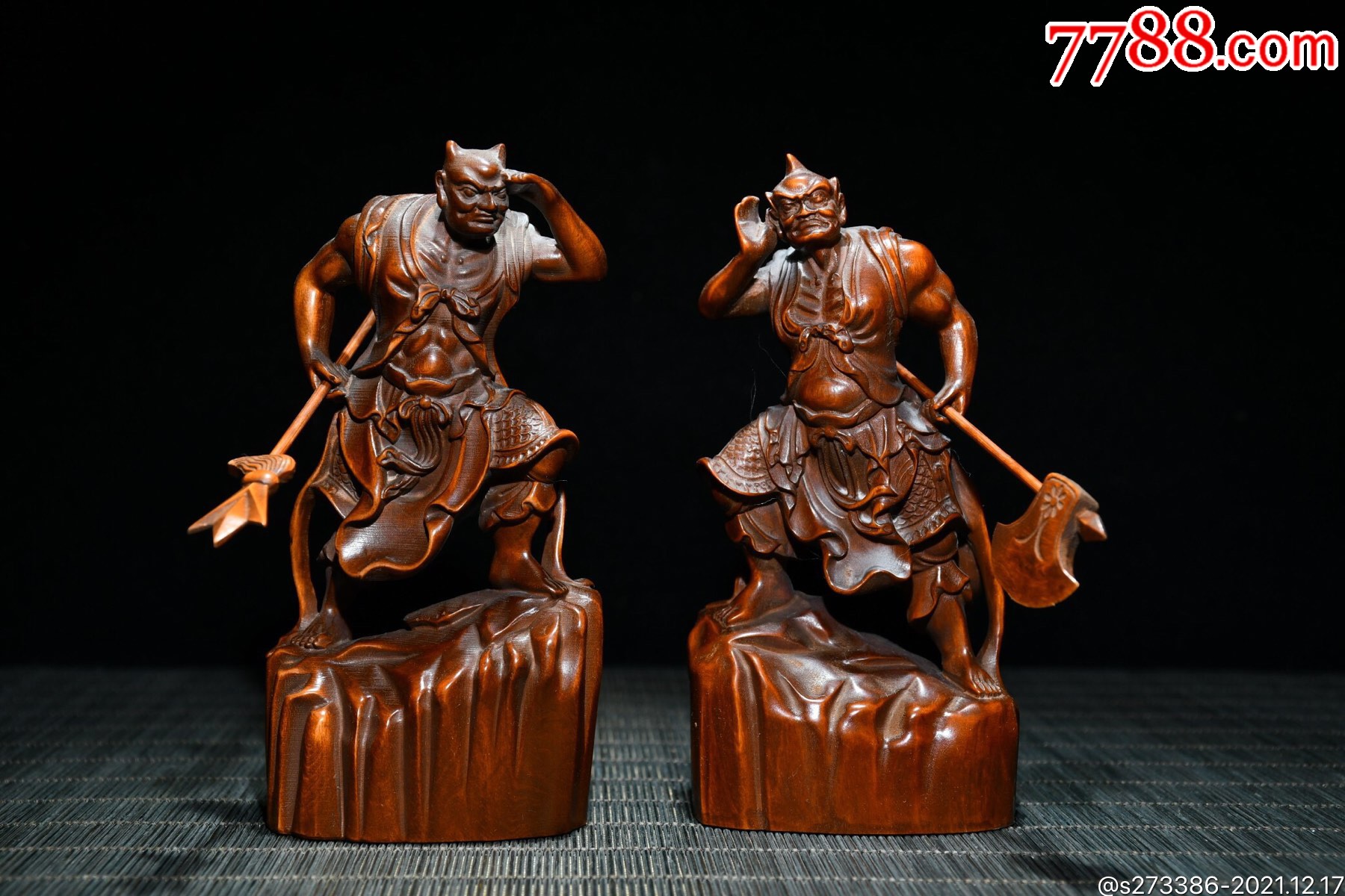 黄杨木精工雕刻千里眼顺风耳长55cm宽35cm高12cm重