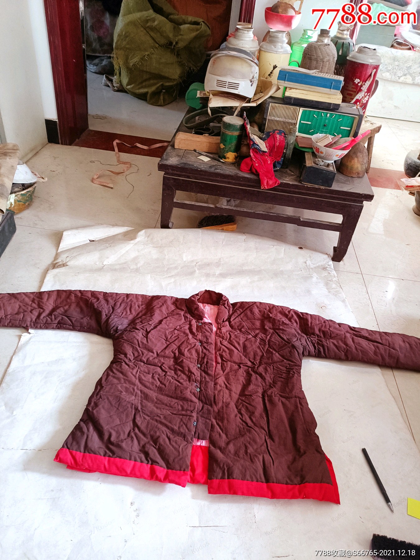 怀旧民国老紫红布立领棉袄