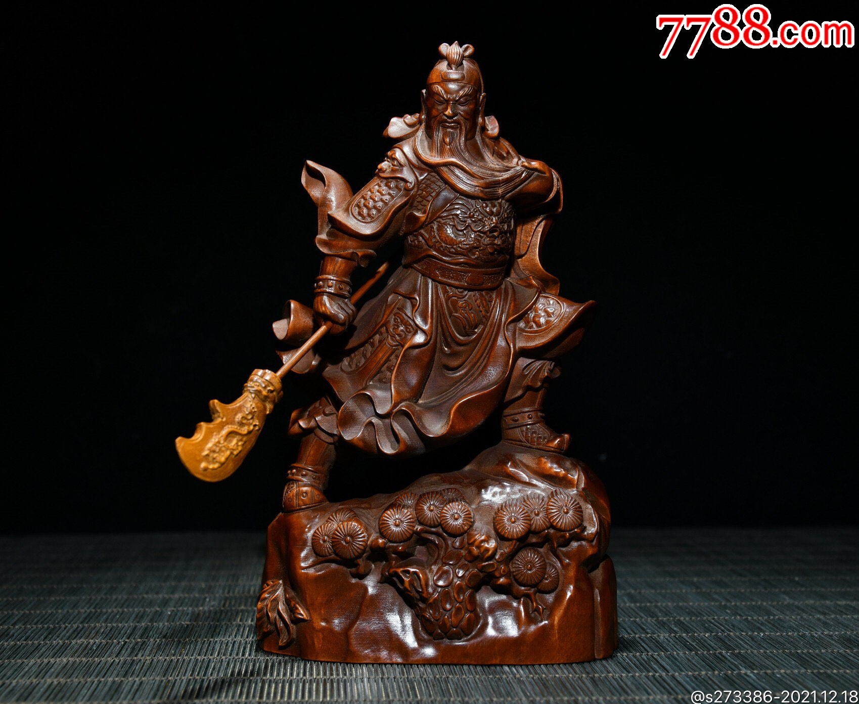 黄杨木精工雕刻关公摆件长9cm宽5cm高15cm重207g