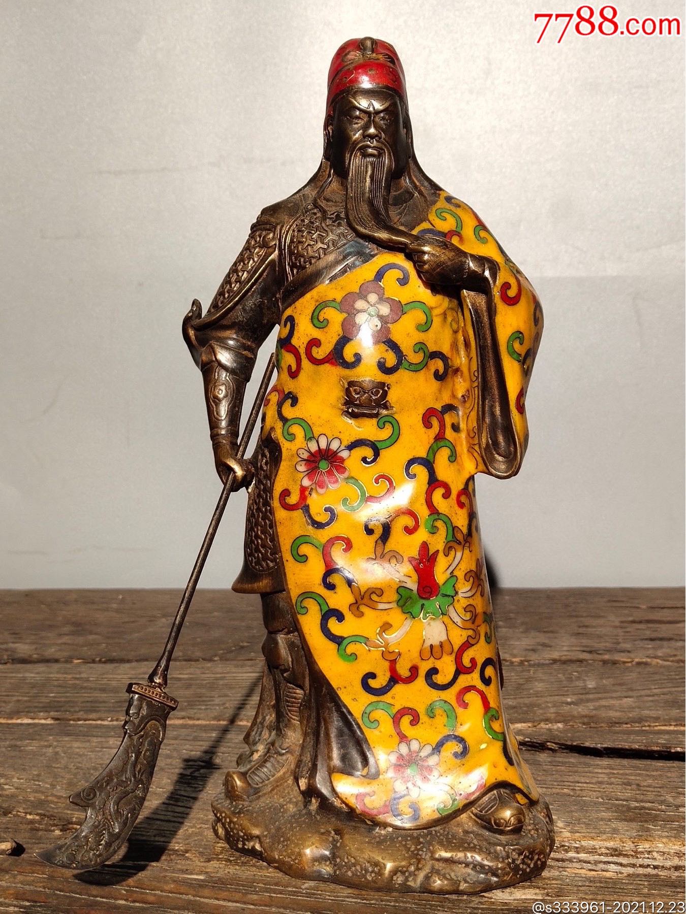 旧藏老纯铜景泰蓝关公武财神纯手工掐丝珐琅彩佛像摆件