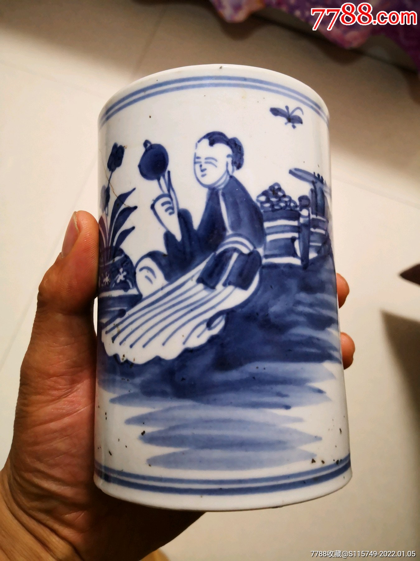 嘉庆青花人物笔筒-价格:350元-au28888865-青花瓷 -加价-7788收藏