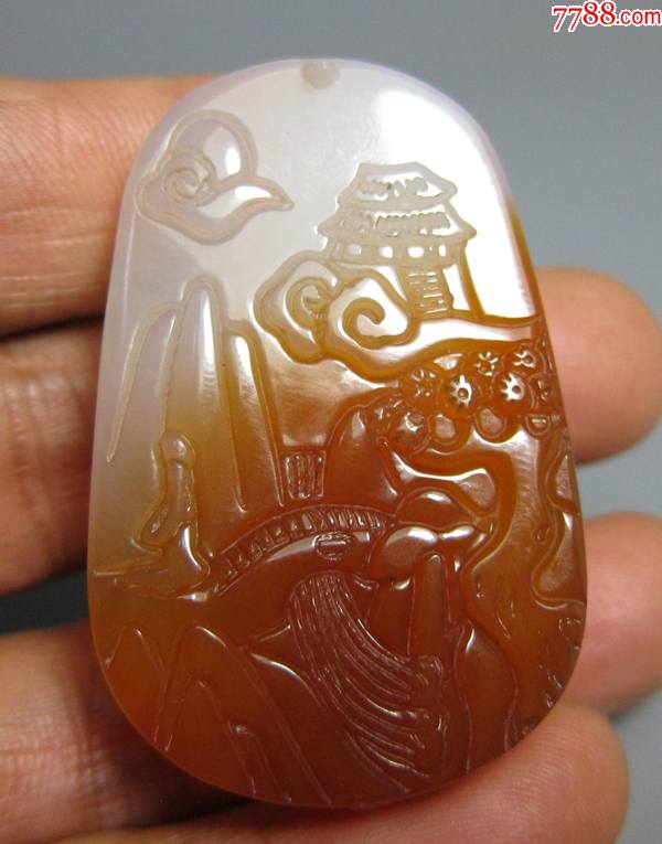 俏色玛瑙山水牌挂佩