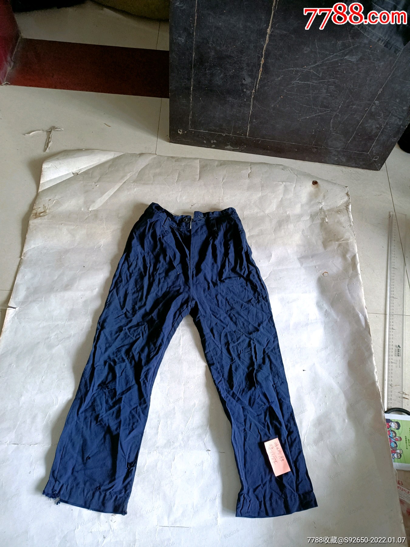 怀旧老式蓝布前开门裤