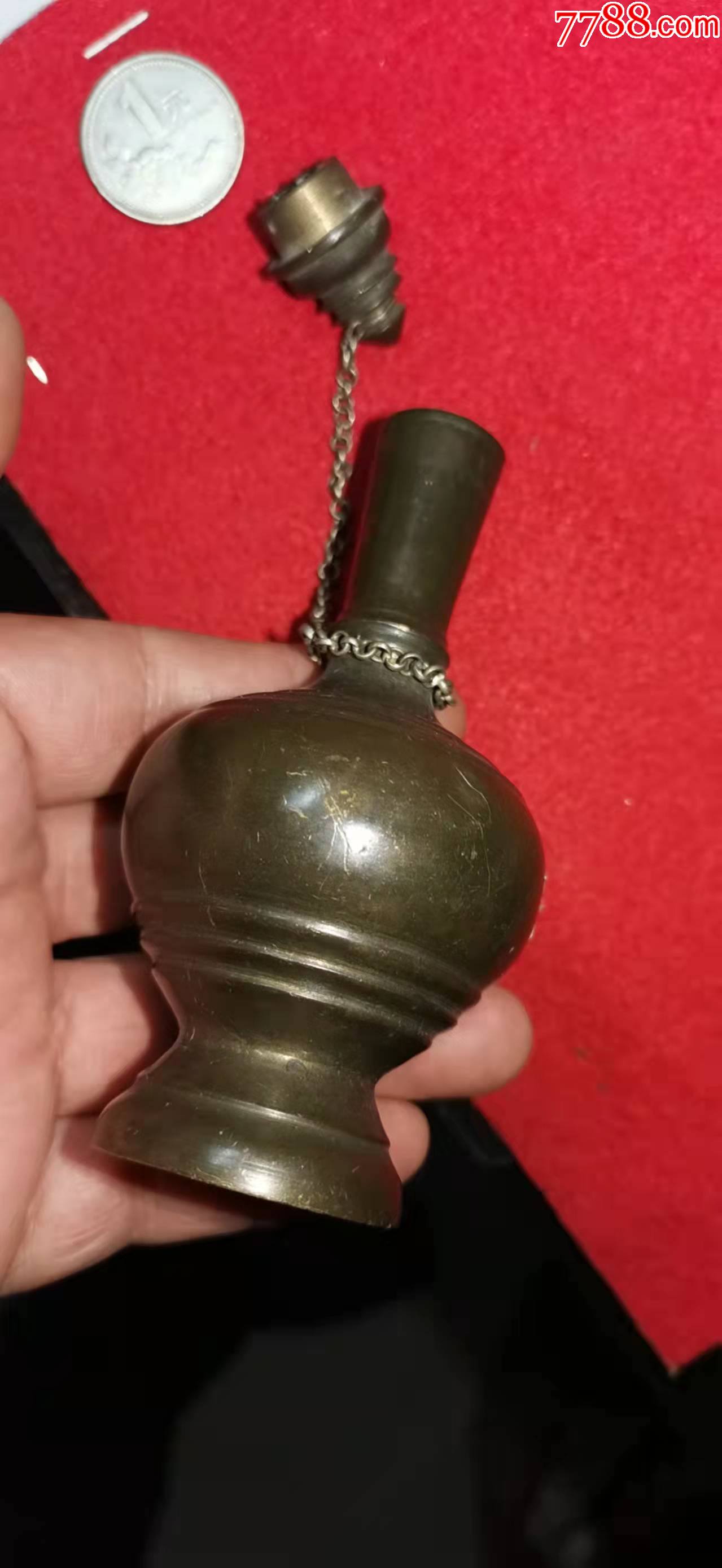 老铜瓶老包浆银链条