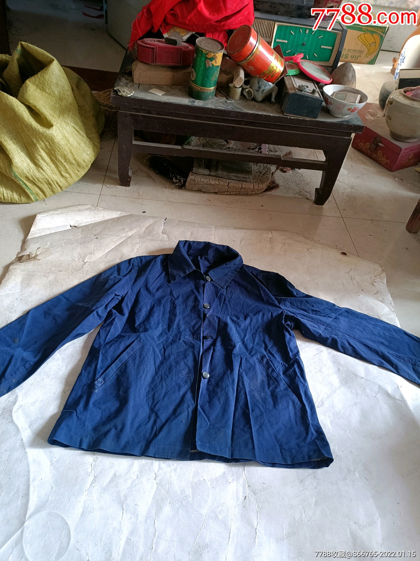 怀旧老蓝布有机玻璃扣上衣_其他服饰_燕的古玩店【7788收藏__收藏热线
