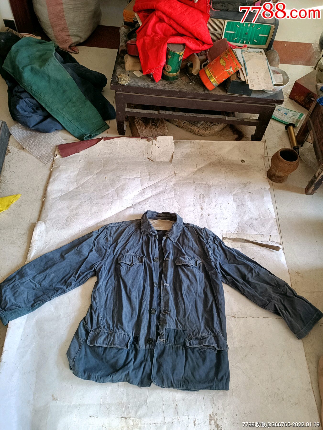 怀旧老式落色灰布补丁中山装