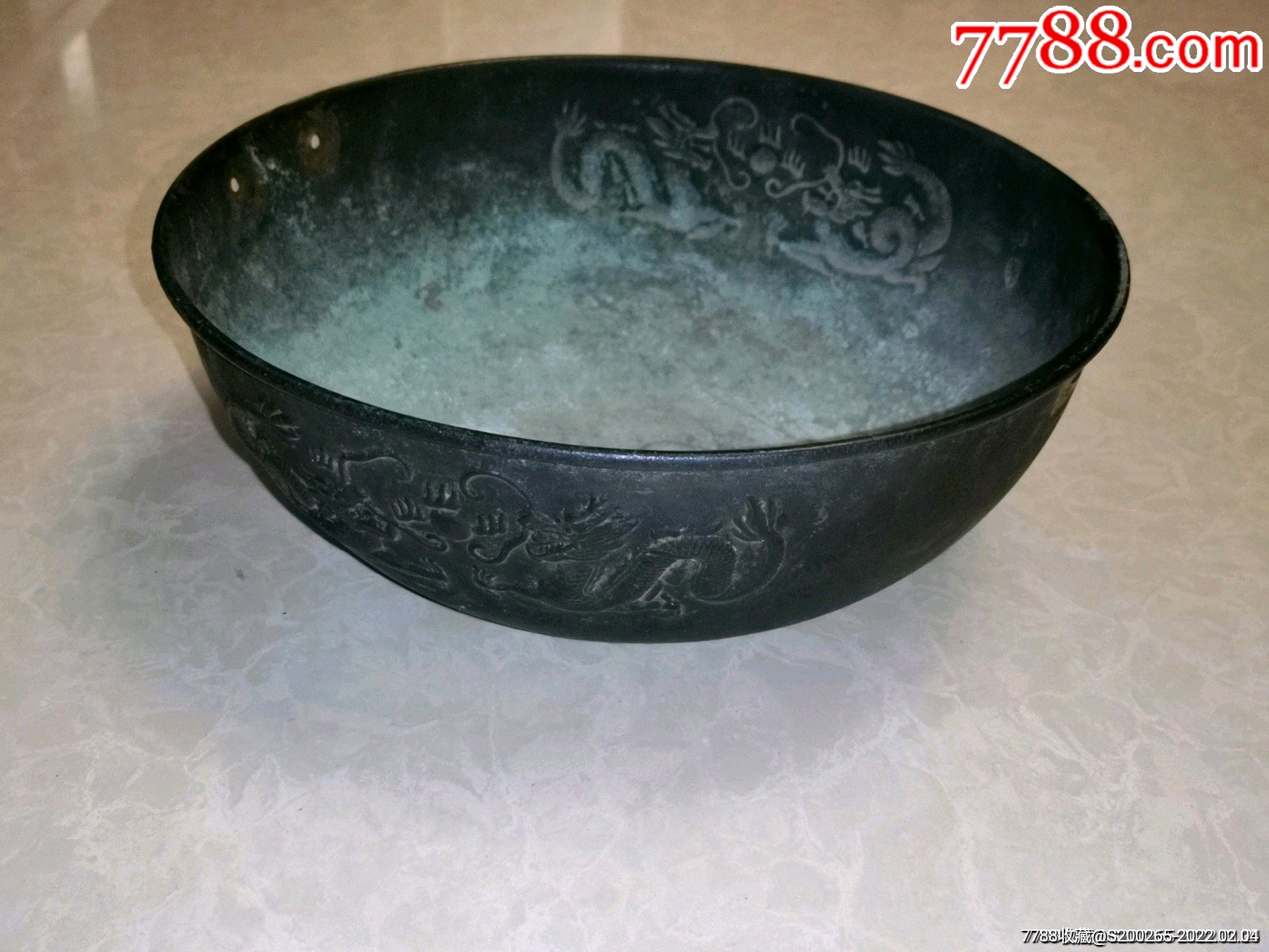 清代双龙戏珠铜锅铜制行军锅