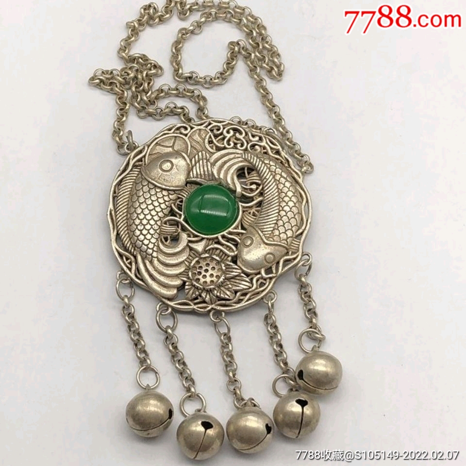 年年有鱼镂空吊坠项链双鱼铃铛挂件银器长命锁