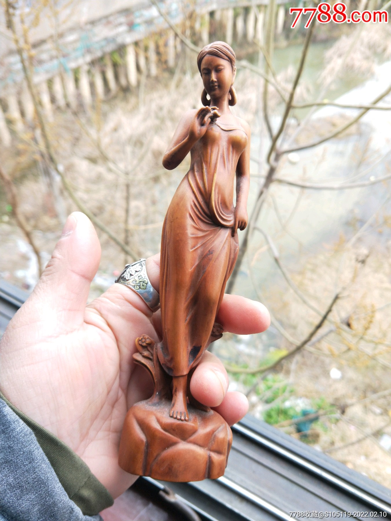 黄杨木雕美女-木雕摆件-7788邮票收藏