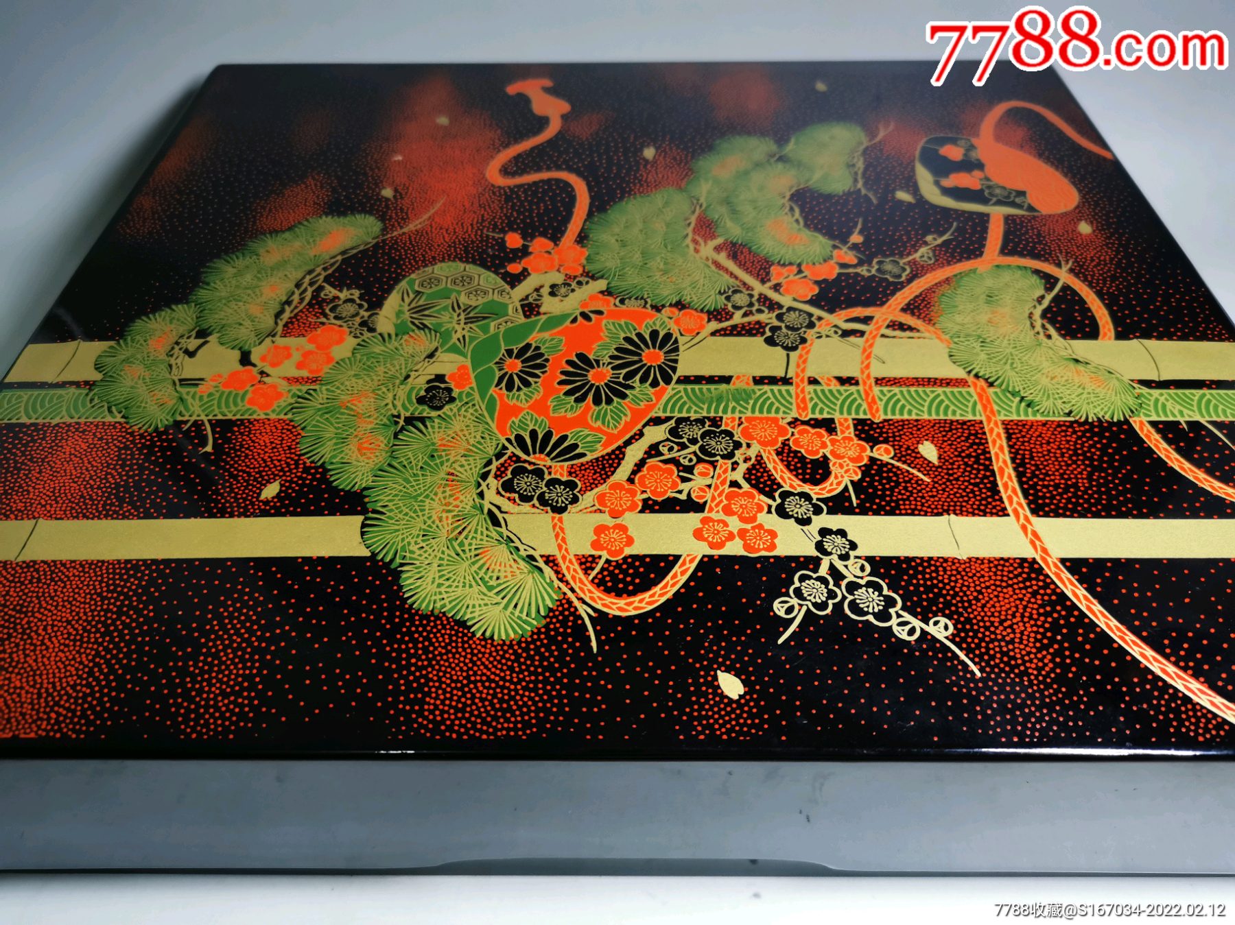 回流树脂胎金莳绘漆器莳绘松竹纹描金漆器漆盒厚重全品30乘28乘6