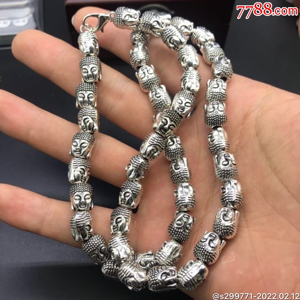 银饰项链藏银苗银手链项链复古佛珠佛头释迦摩尼雕刻男女款项链
