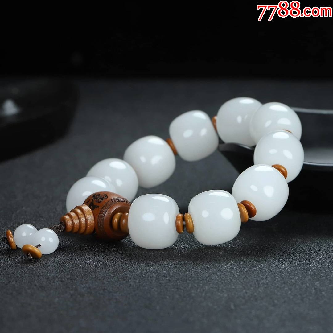 新疆羊脂白玉金丝玉男款心经手串编号z100028尺寸约1614mm