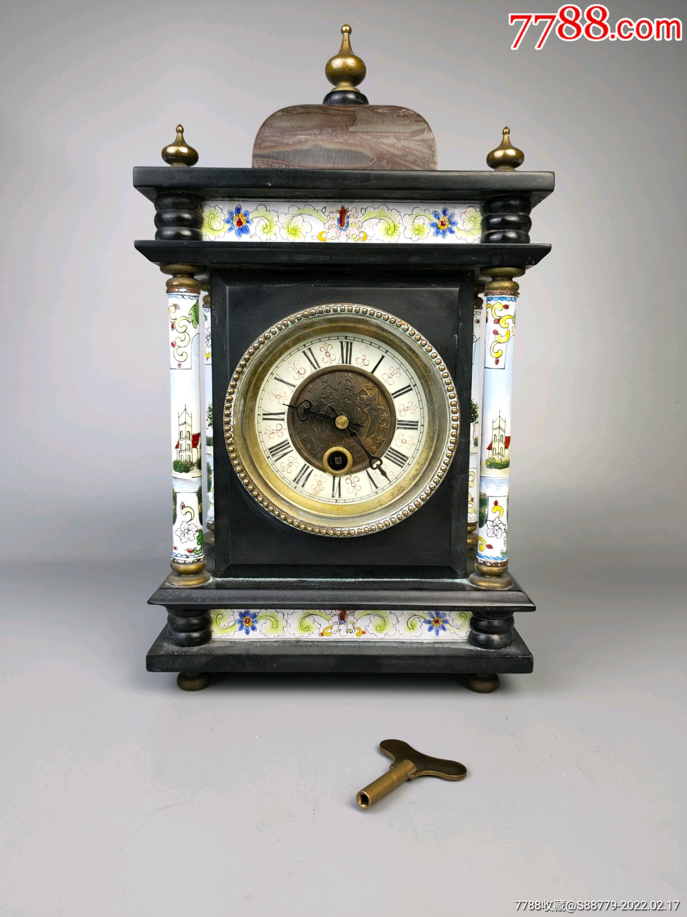 五十年代精美珐琅彩大理石座钟