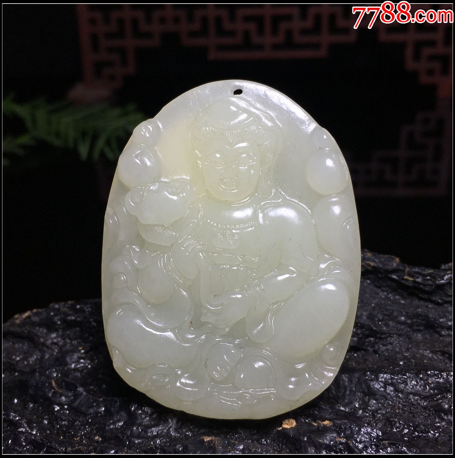 和田玉青白玉如意观音吊坠