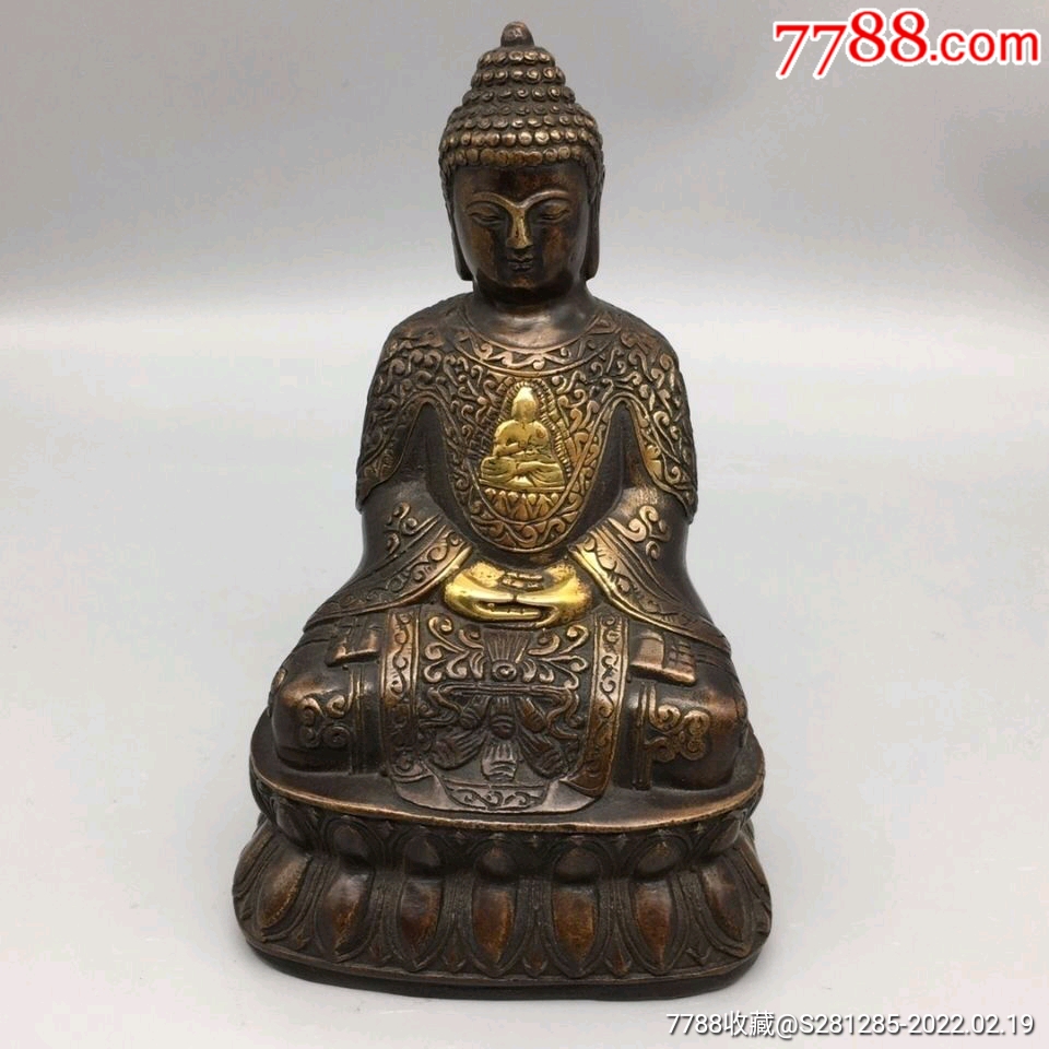 古玩铜器收藏纯铜鎏金南无阿弥陀佛像释迦牟尼佛像家居供奉摆件_铜像