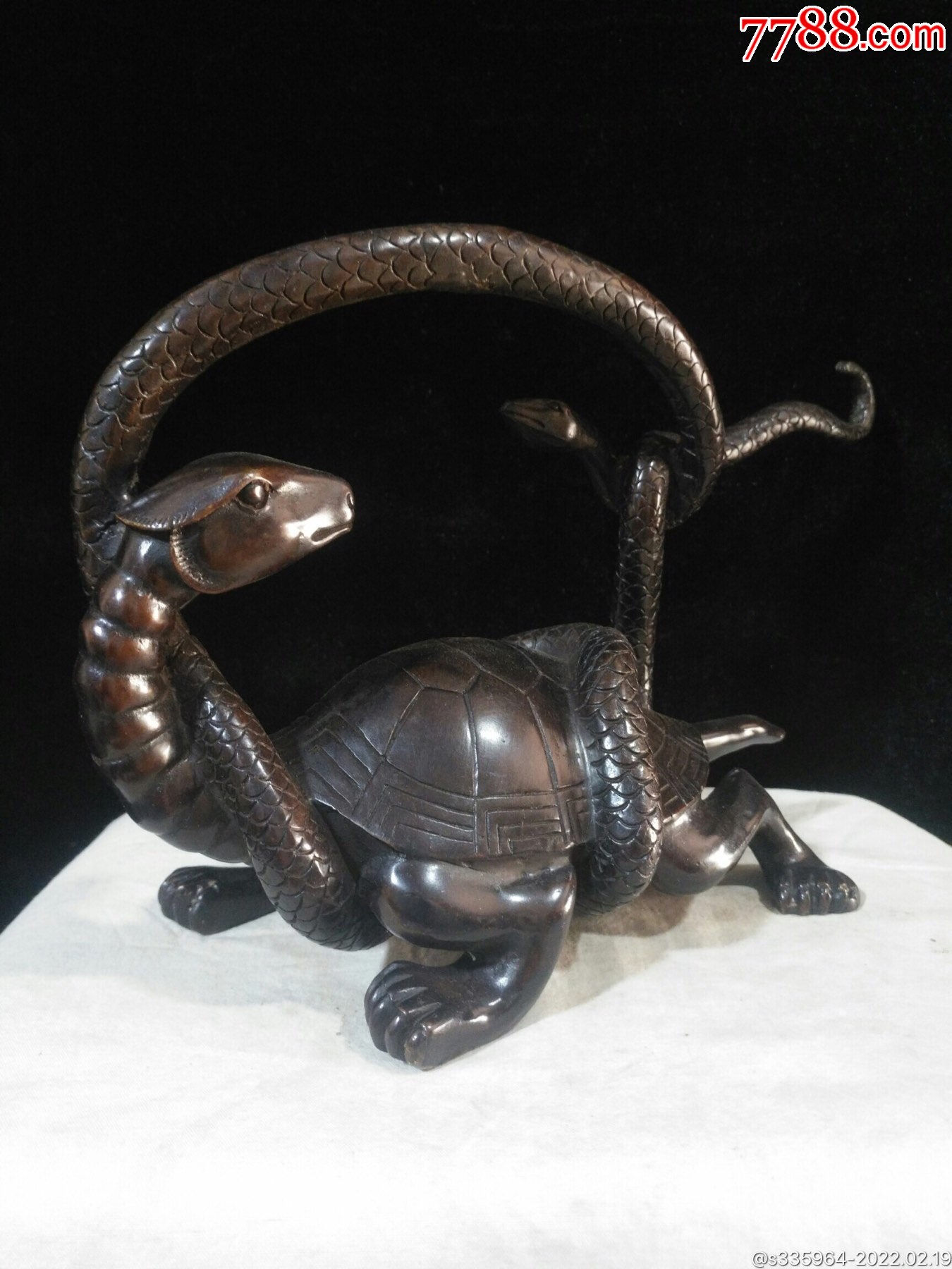 收淘老铜胎风水摆件玄武又名龟蛇