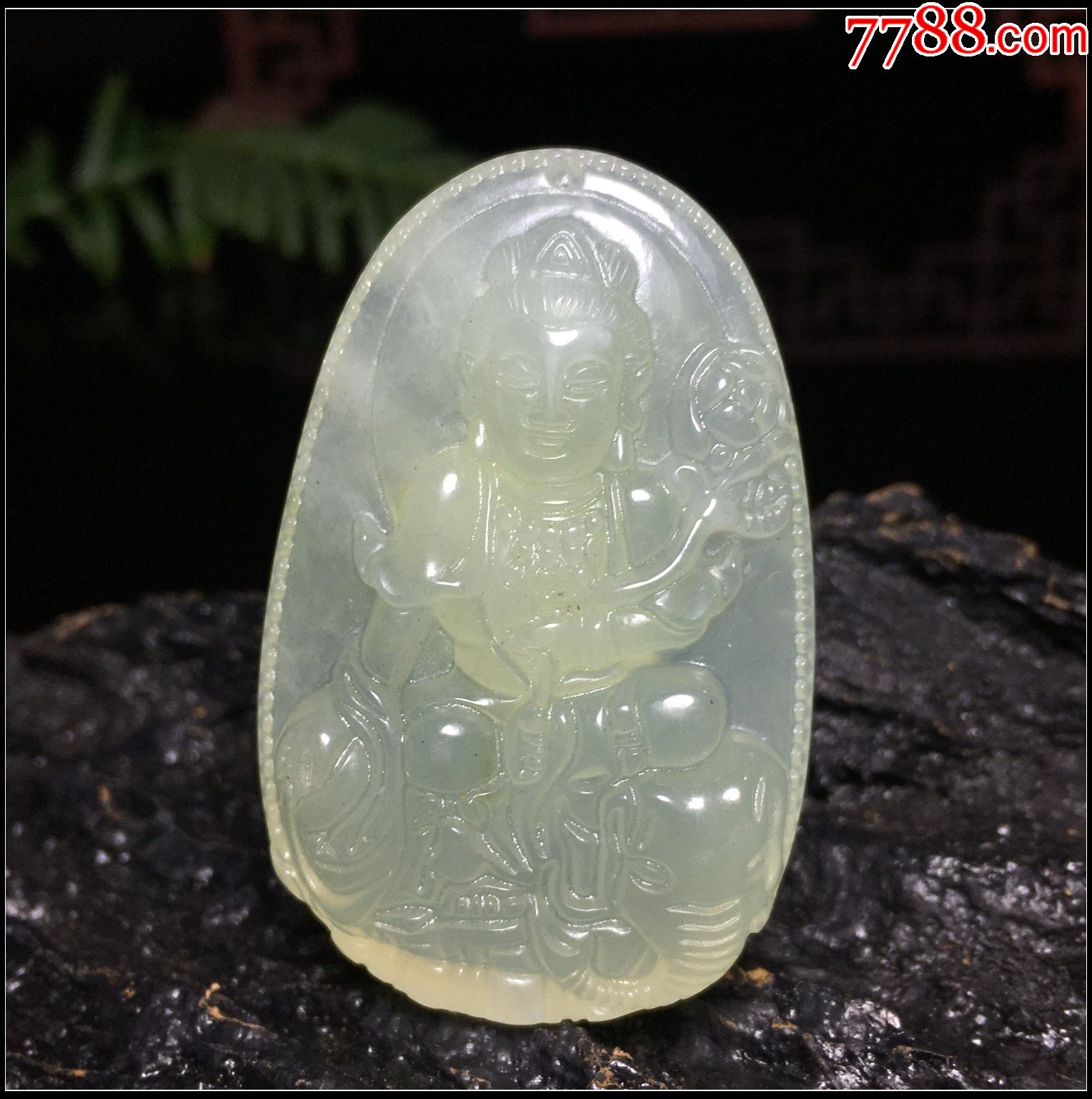 浅绿岫玉普贤菩萨吊坠