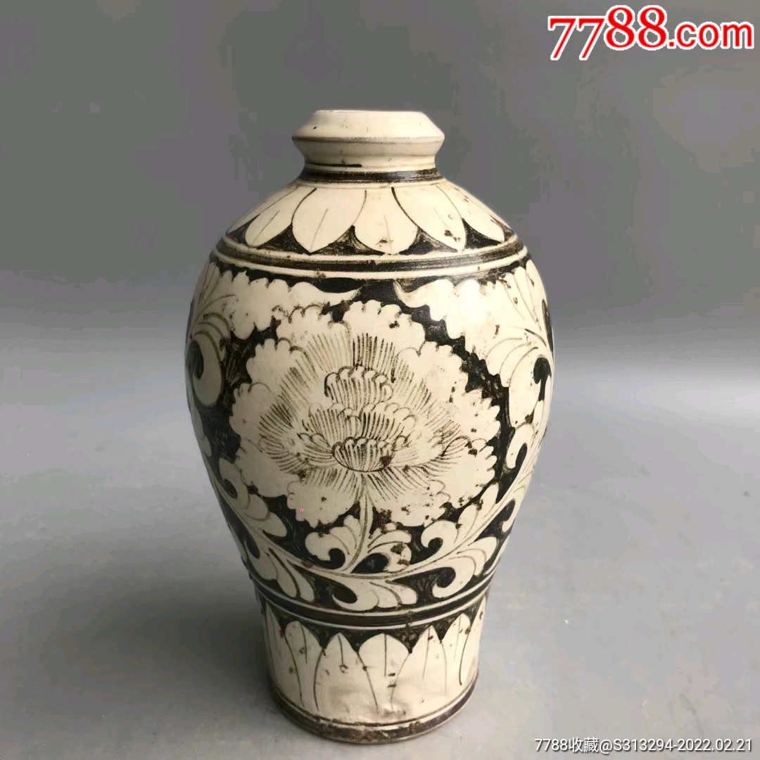 磁州窑牡丹花纹理梅瓶_价格178元【人与自然】_第1张