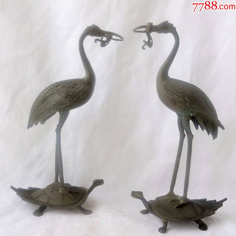 老青铜龟鹤遐龄老青铜仙鹤一对龟鹤遐龄寿比南山贺寿礼品