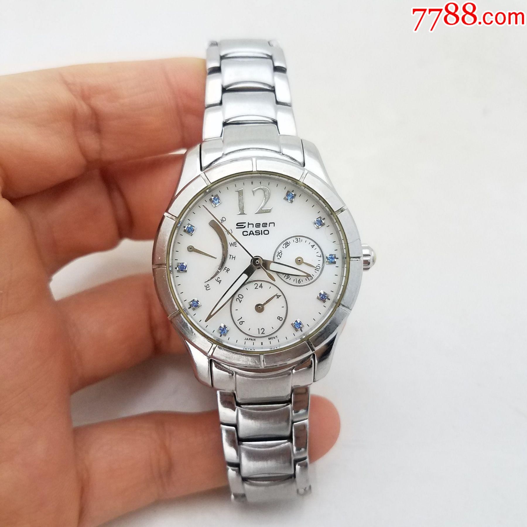 日本卡西欧电子女表闪钻刻度漂亮贝壳面表盘走时正常日历好使