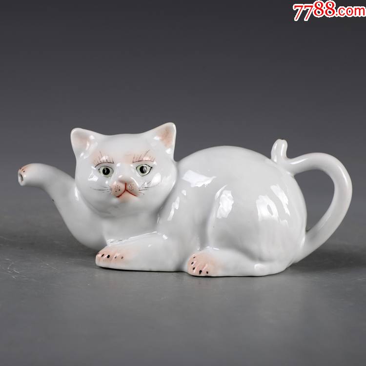 景德镇老厂货瓷手绘高白泥猫倒流壶-价格:880元-au29355122-彩绘瓷