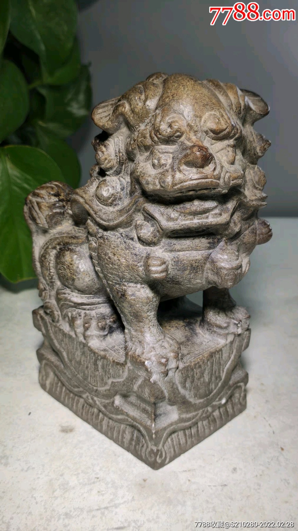 满工案头石狮子造型凶猛霸气十足石质坚硬雕刻精致气势磅礴皮壳老辣