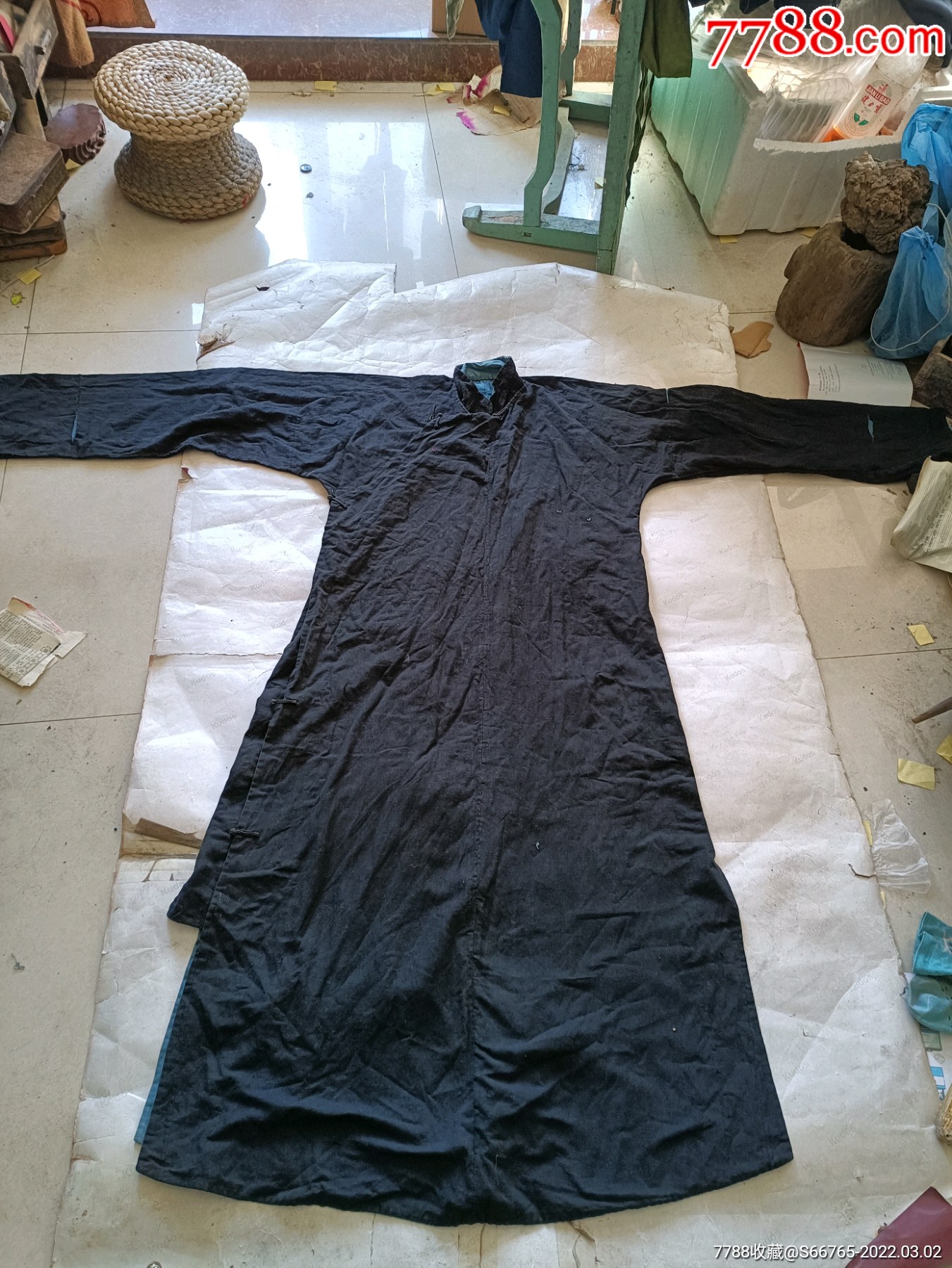 怀旧民国手工黑粗布长袍